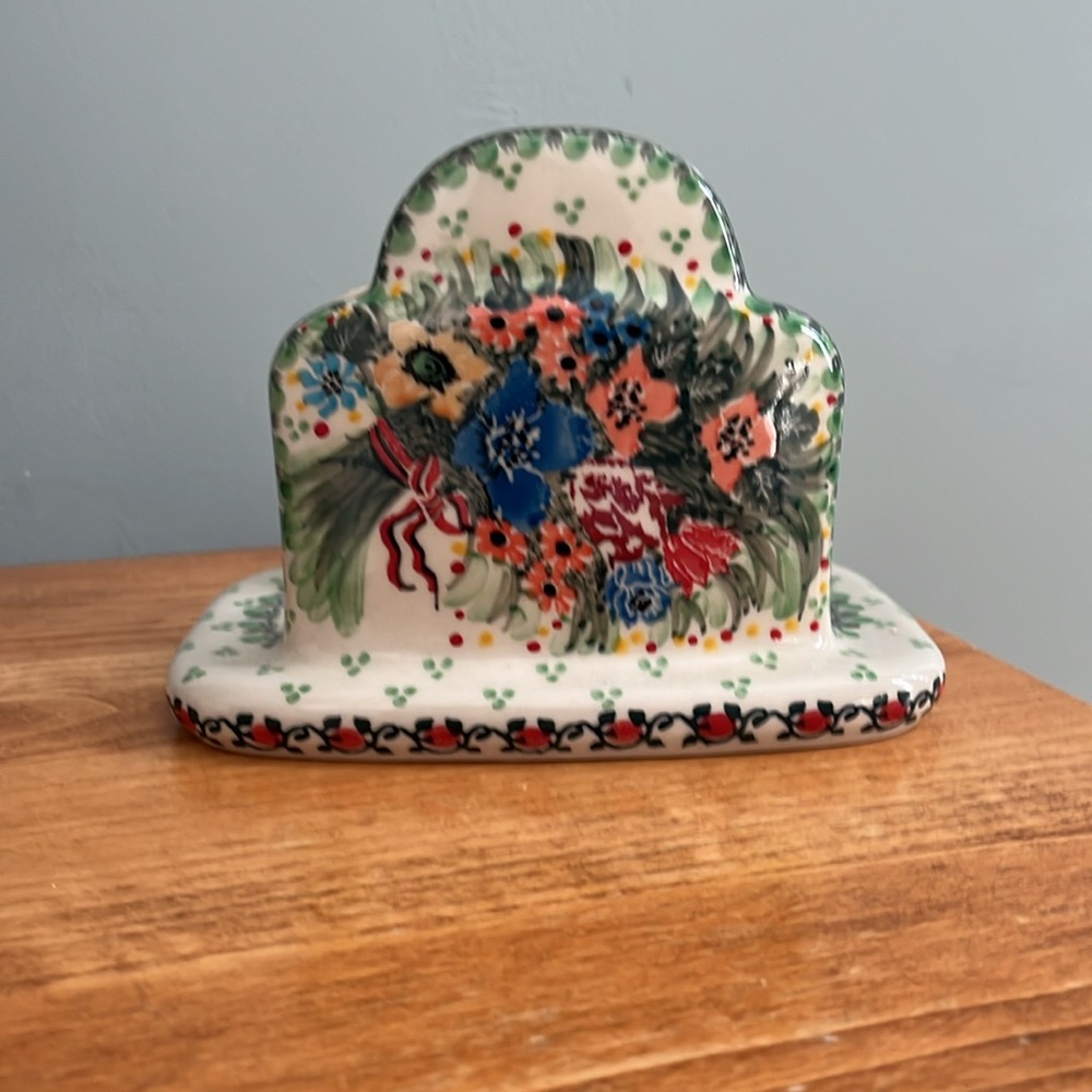 NIB ceramika artystyczna boleslawiec European stoneware napkin holder- Poland